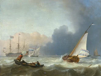 Mer agitée avec un yacht néerlandais sous voile